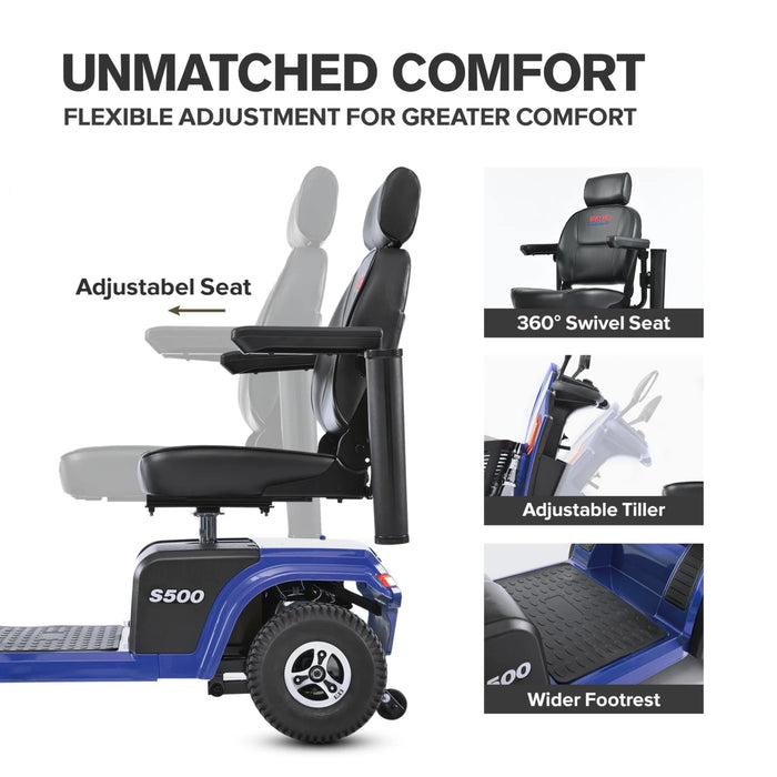 Metro Mobility S500 4-Wheel Electric Mobility Scooter | 300 lb Capacity, 16-Mile Range, 300W Motor