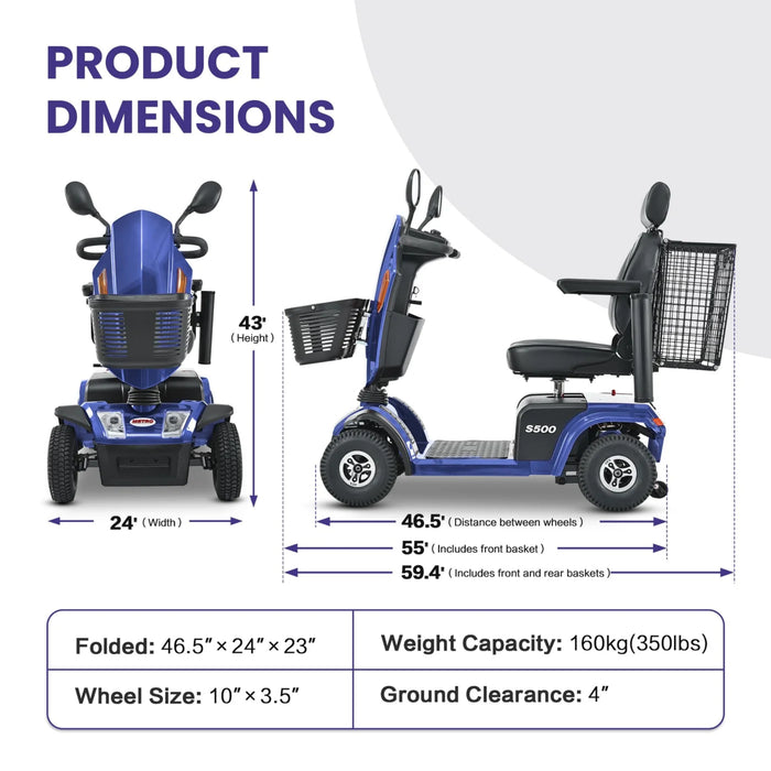 Metro Mobility S500 4-Wheel Electric Mobility Scooter | 300 lb Capacity, 16-Mile Range, 300W Motor