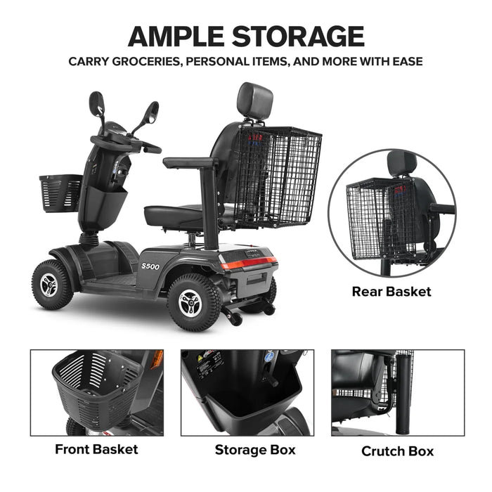 Metro Mobility S500 4-Wheel Electric Mobility Scooter | 300 lb Capacity, 16-Mile Range, 300W Motor