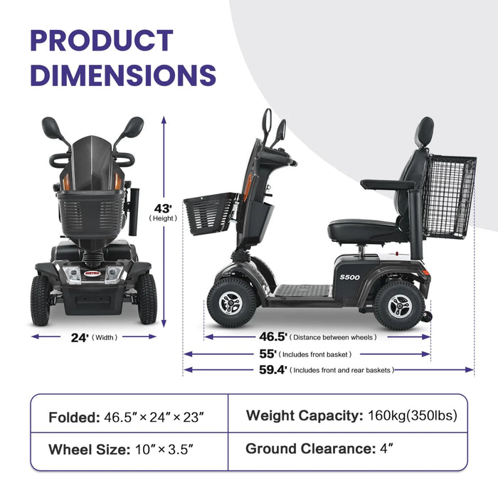 Metro Mobility S500 4-Wheel Electric Mobility Scooter | 300 lb Capacity, 16-Mile Range, 300W Motor