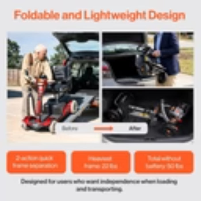 SuperHandy Passport Flex 4-Wheel Foldable Mobility Scooter, 330 lb Capacity, Lightweight Quick-Disassembly Design | GUT204