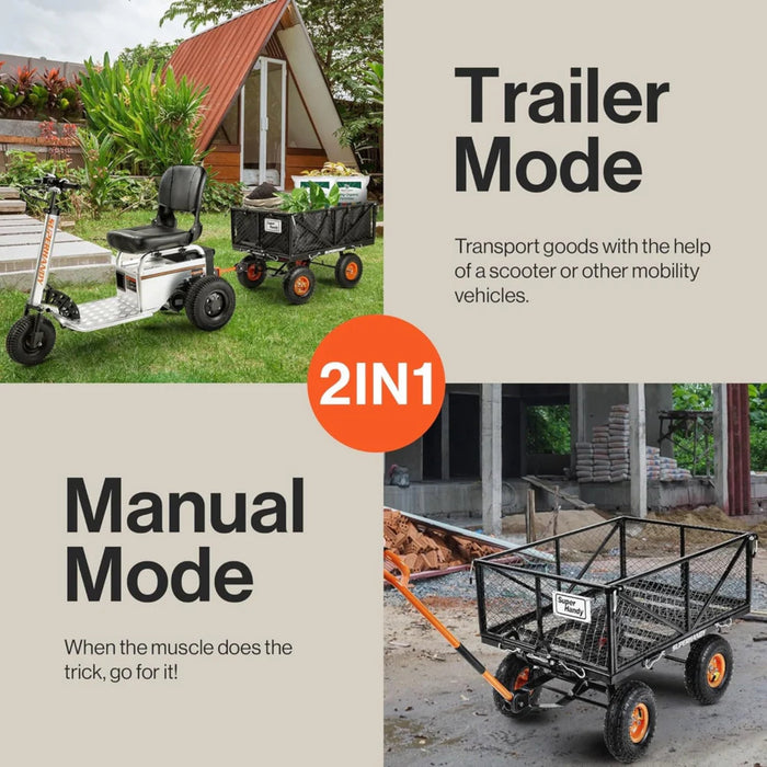 Superhandy Towable Garden Cart - Quick Dump System, 10" Tires, Connects with Tugger Scooter GUO109 Superhandy