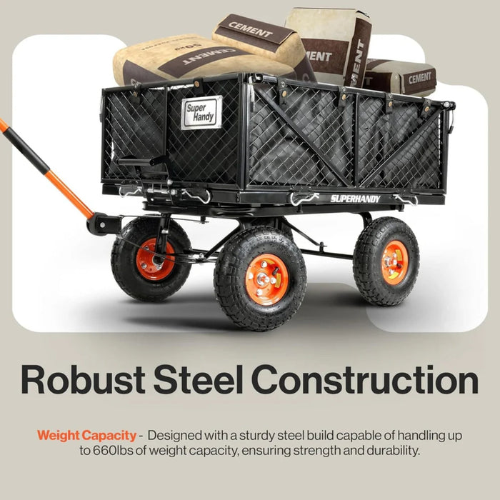 Superhandy Towable Garden Cart - Quick Dump System, 10" Tires, Connects with Tugger Scooter GUO109 Superhandy