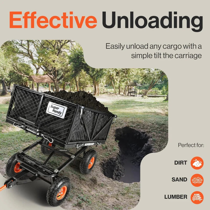 Superhandy Towable Garden Cart - Quick Dump System, 10" Tires, Connects with Tugger Scooter GUO109 Superhandy